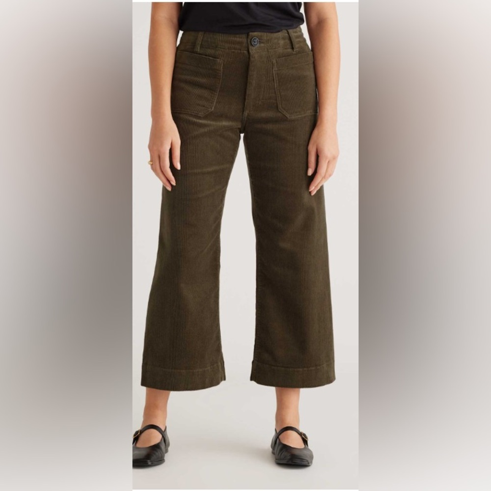 Quince Organic Stretch Corduroy Cropped Wide Leg Pants size 8 in Seaweed Green